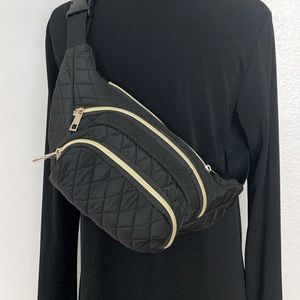 Fanny Pack Quilted Black Crossbody W/Adjustable Belt NWT